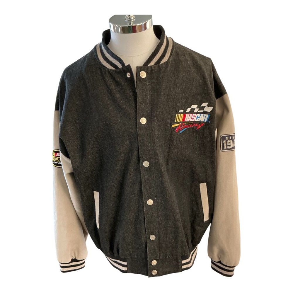 VTG Racing Champions Apparel Mens Sz XL Nascar Since 1948 Black Gray Snap Jacket